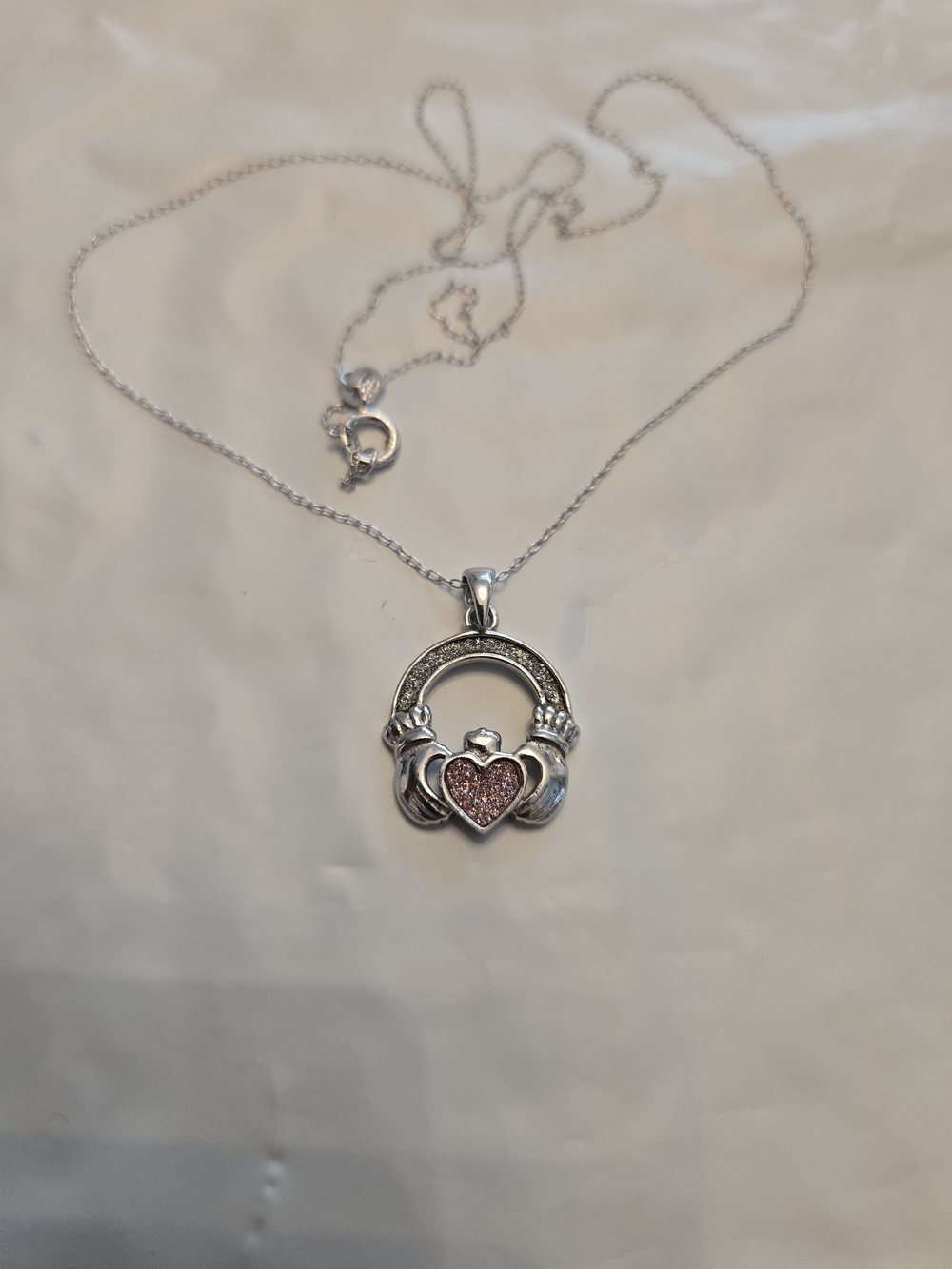 Sterling Silver Irish necklace &Silver Claddagh Necklace with Pink Heart Pendant